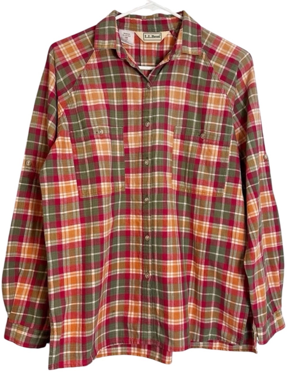 Vintage L.L. Bean Autumn Olive & Red Cotton Button Down Shirt